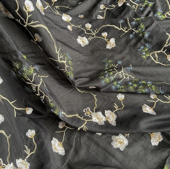 Embroidery silk cotton fabric by the yard
