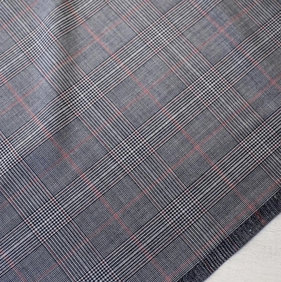 Plaid worsted wool fabric, grid gingham checkered wool fabric by the yard