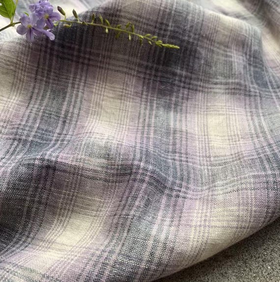Plaid linen fabric by the yard
