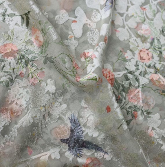 Floral velvet silk fabric by the yard
