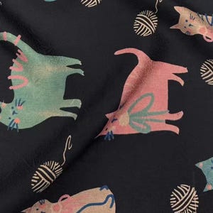 Cats Jacquard Print Gambiered silk fabric by the yard