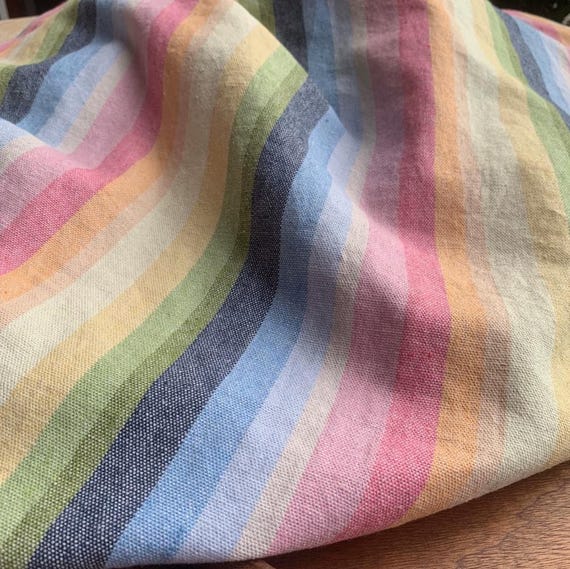 Yarn Dyed Striped linen fabric, Colorful stripes Linen cotton fabric, Organic cotton fabric by the yard