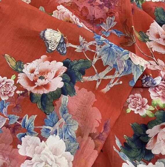 Print ramie fabric by the yard for blouses, dresses,  skirts, clothes fabric