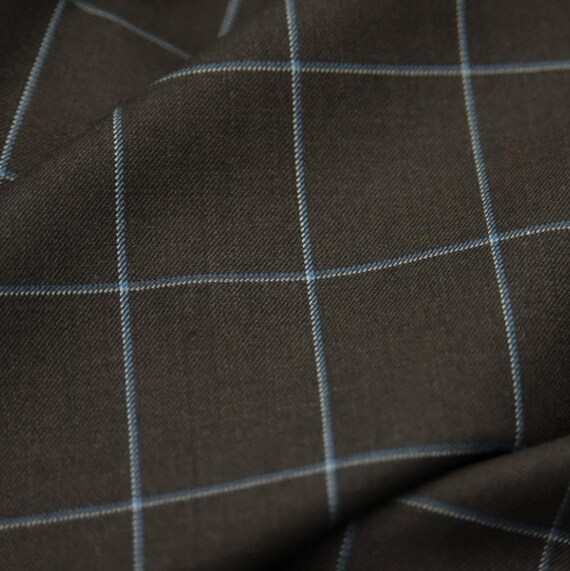 Coffee Plaid Worsted Wool fabric by the yard
