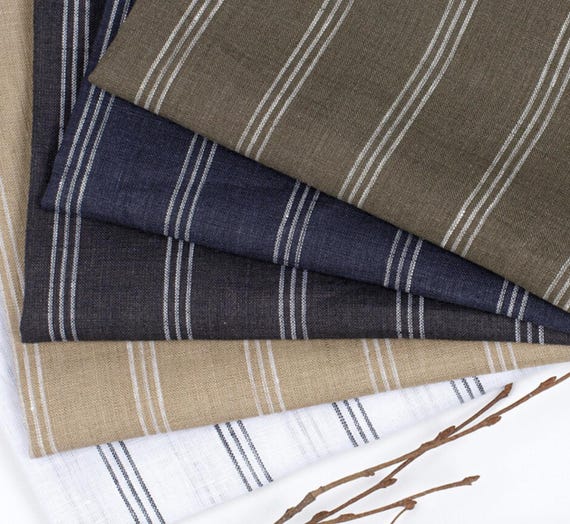 Striped linen fabric by the yard