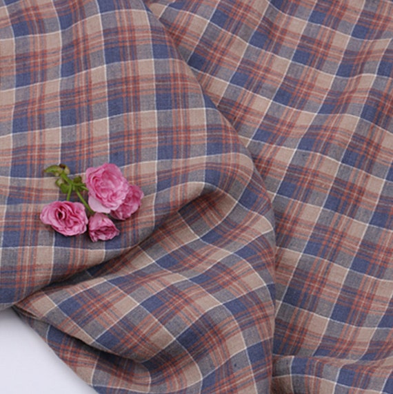 Yarn Dyed Plaid Linen Fabric by the Yard Etsy