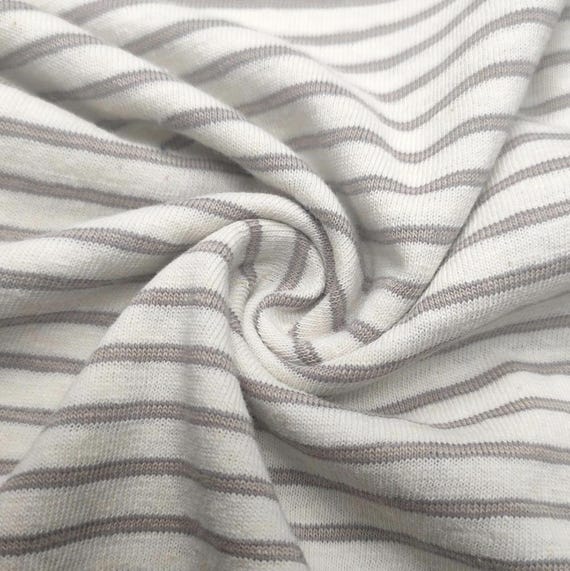 Striped hemp organic cotton knit fabric by the yard