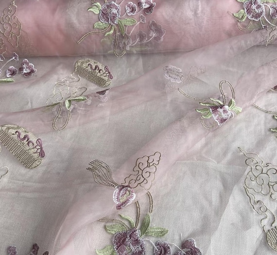 Embroidery Organza silk fabric by the yard