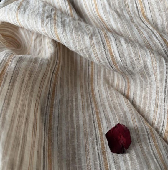 Striped linen fabric by the yard