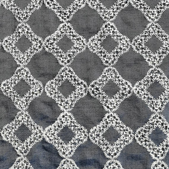 Denim Cotton Embroidery fabric, Flowers Embroidery Fabric,Sold by Meter