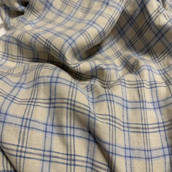 Plaid linen fabric by the yard