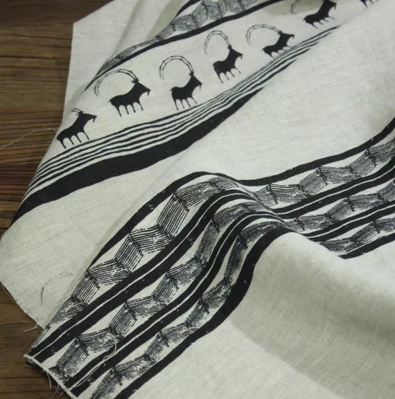 Print floral linen fabric by the yard