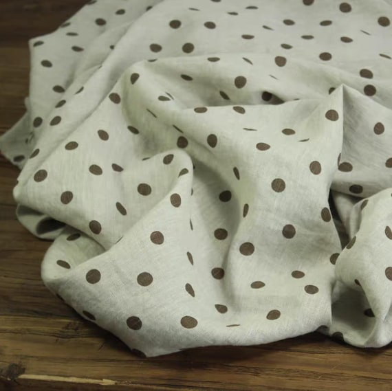 Polka Dots Print linen fabric by the yard