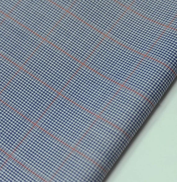Houndstooth Plaid Worsted Wool fabric by the yard