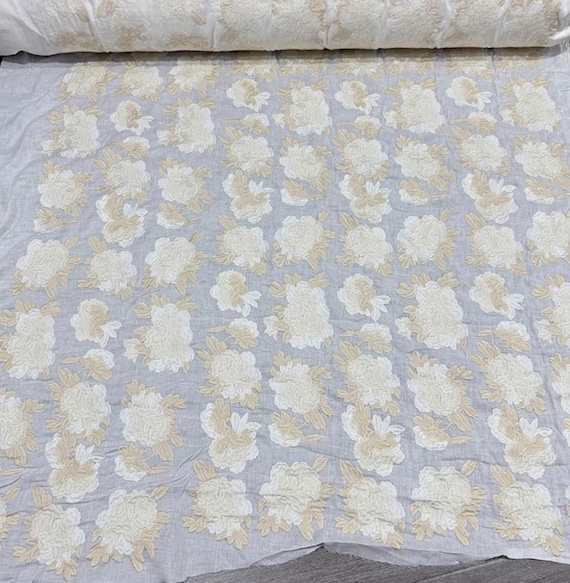 Paisley embroidery linen fabric, Jacquard linen cotton fabric, Embroidered linen fabric by the yard