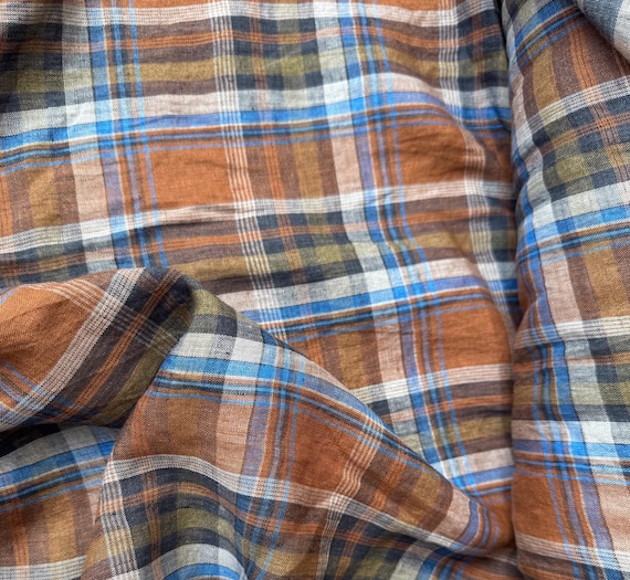Plaid linen fabric, Grid linen fabric, Gingham linen fabric, Checkered linen fabric by the yard