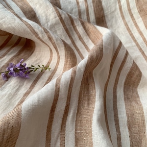 Striped linen fabric by the yard