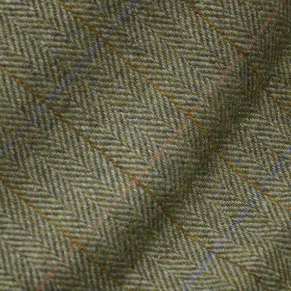 Plaid Herringbone Wool fabric by the yard