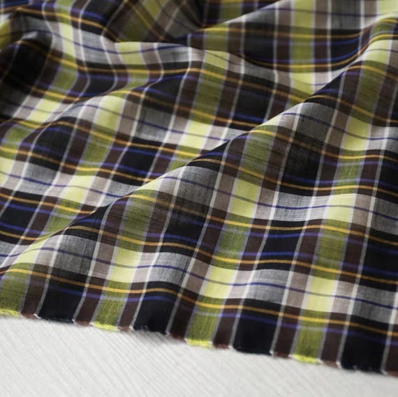 Plaid silk linen cotton fabric by the yard