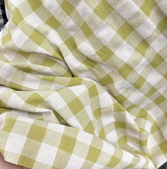 Plaid linen cotton fabric by the yard
