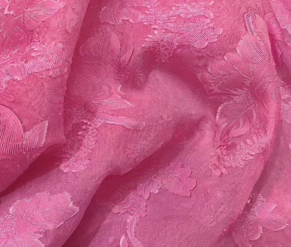 Hot pink jacquard silk fabric by the yard