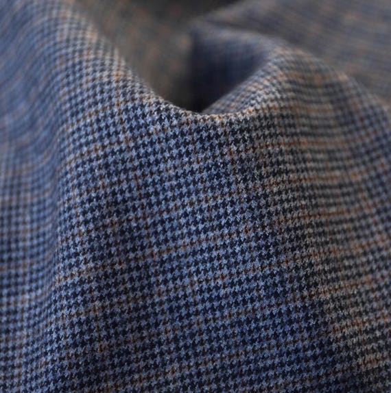 Houndstooth plaid worsted wool fabric by the yard