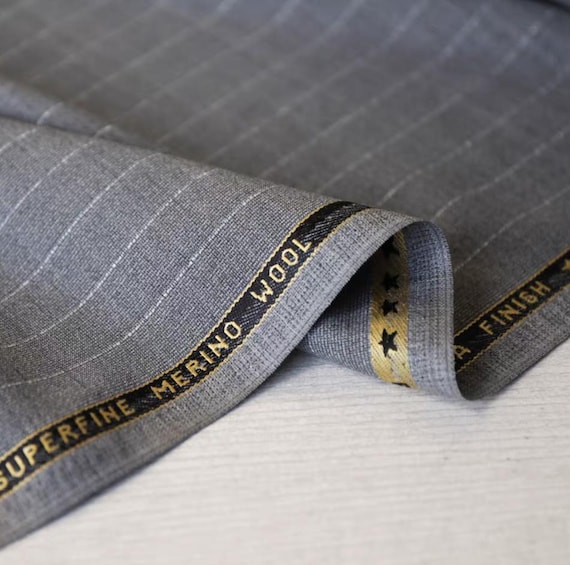 Striped Worsted Wool fabric by the yard