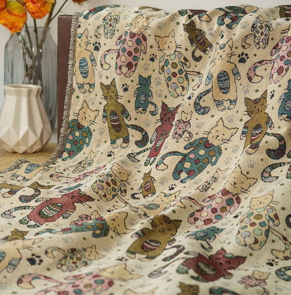 Cats Jacquard brocade fabric by the yard