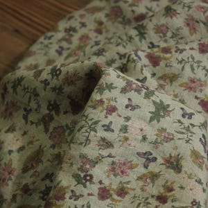 Print floral linen fabric by the yard