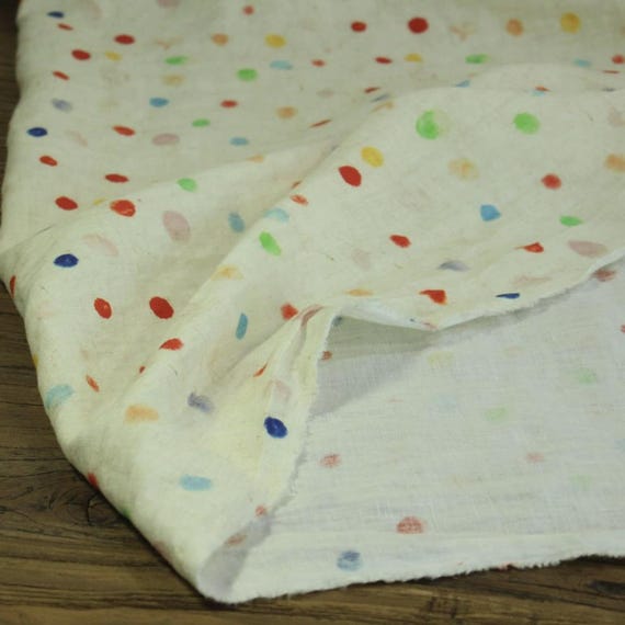 Colorful Polka Dots Print Floral Linen Fabric By the yard