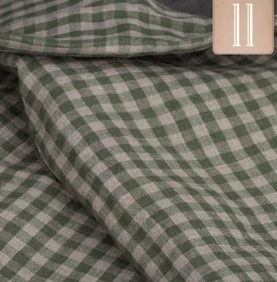 Plaid linen fabric by the yard