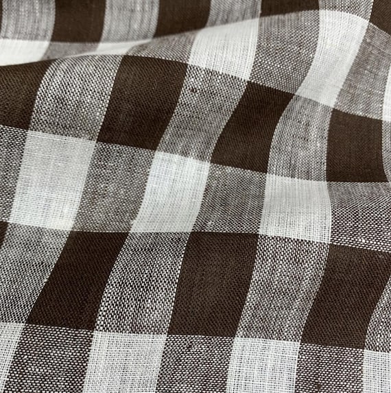 Plaid linen fabric by the yard