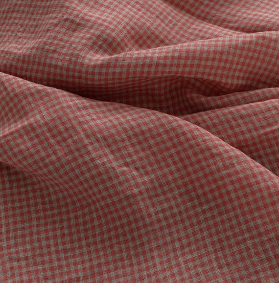 Plaid linen fabric by the yard