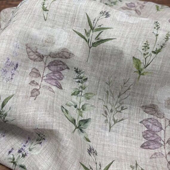 Botanical Print ramie fabric by the yard