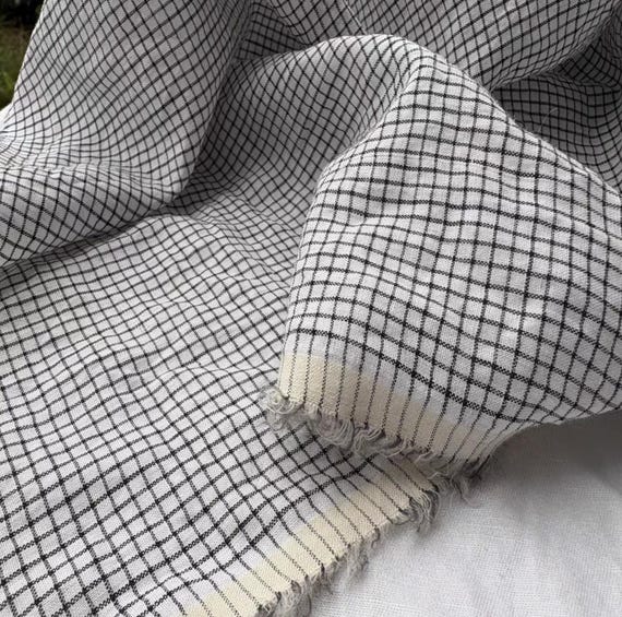 Plaid ramie fabric by the yard