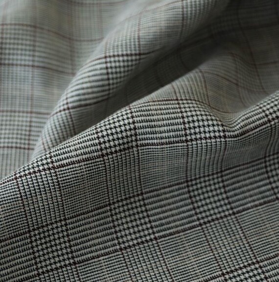 Plaid linen fabric by the yard