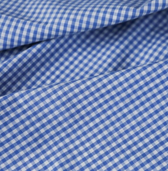 Blue and White Vichy Check Cotton Fabric - Cotton Fabric for Fashion & Home Decor by the yard