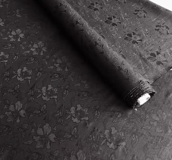 Floral Jacquard Gambiered silk fabric by the yard