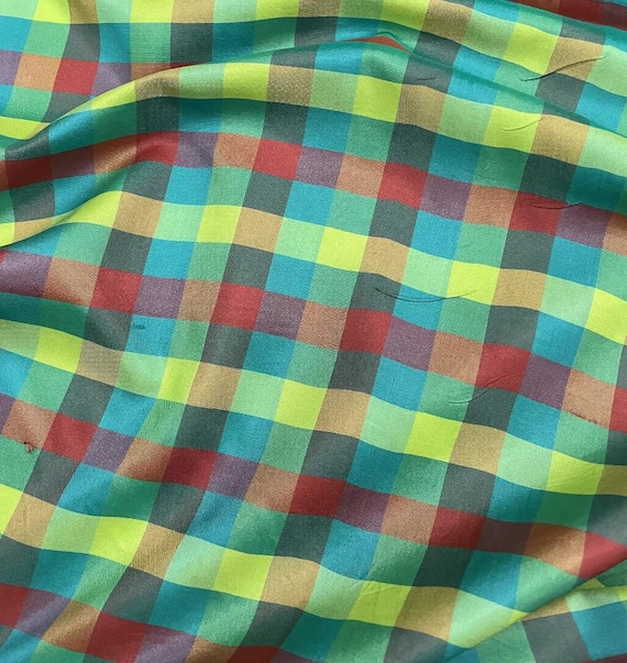 Plaid Tussah silk fabric by the yard