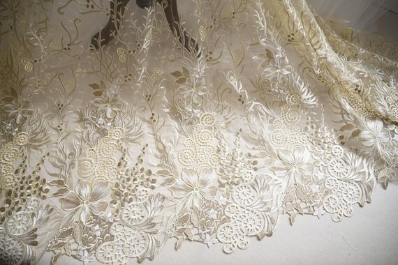 Embroidery Floral lace fabric by the yard