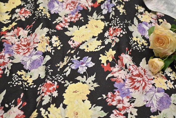 Print floral linen fabric by the yard