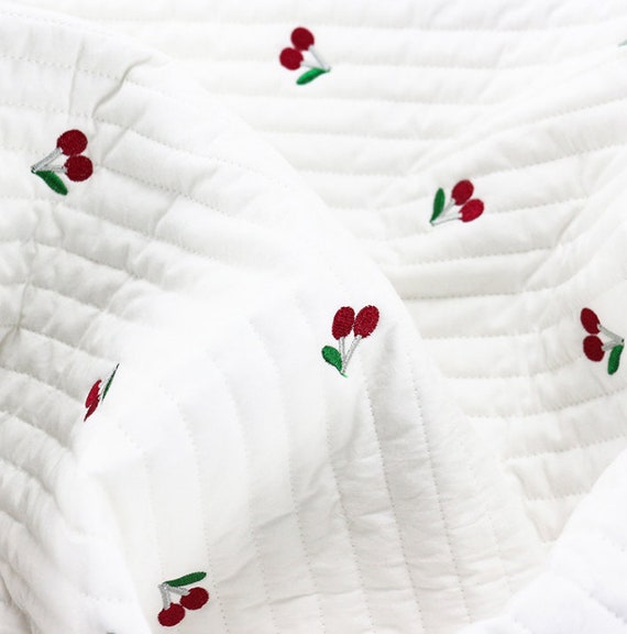 Cherry Embroidered Textured quilted padded fabric by the yard