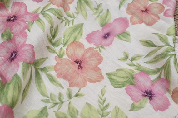 Print floral linen fabric by the yard