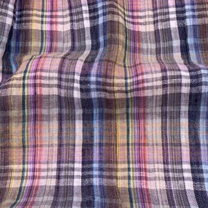 Plaid linen fabric by the yard