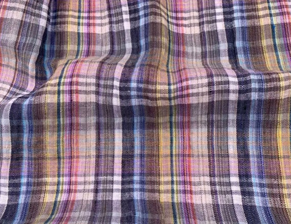 Plaid linen fabric by the yard