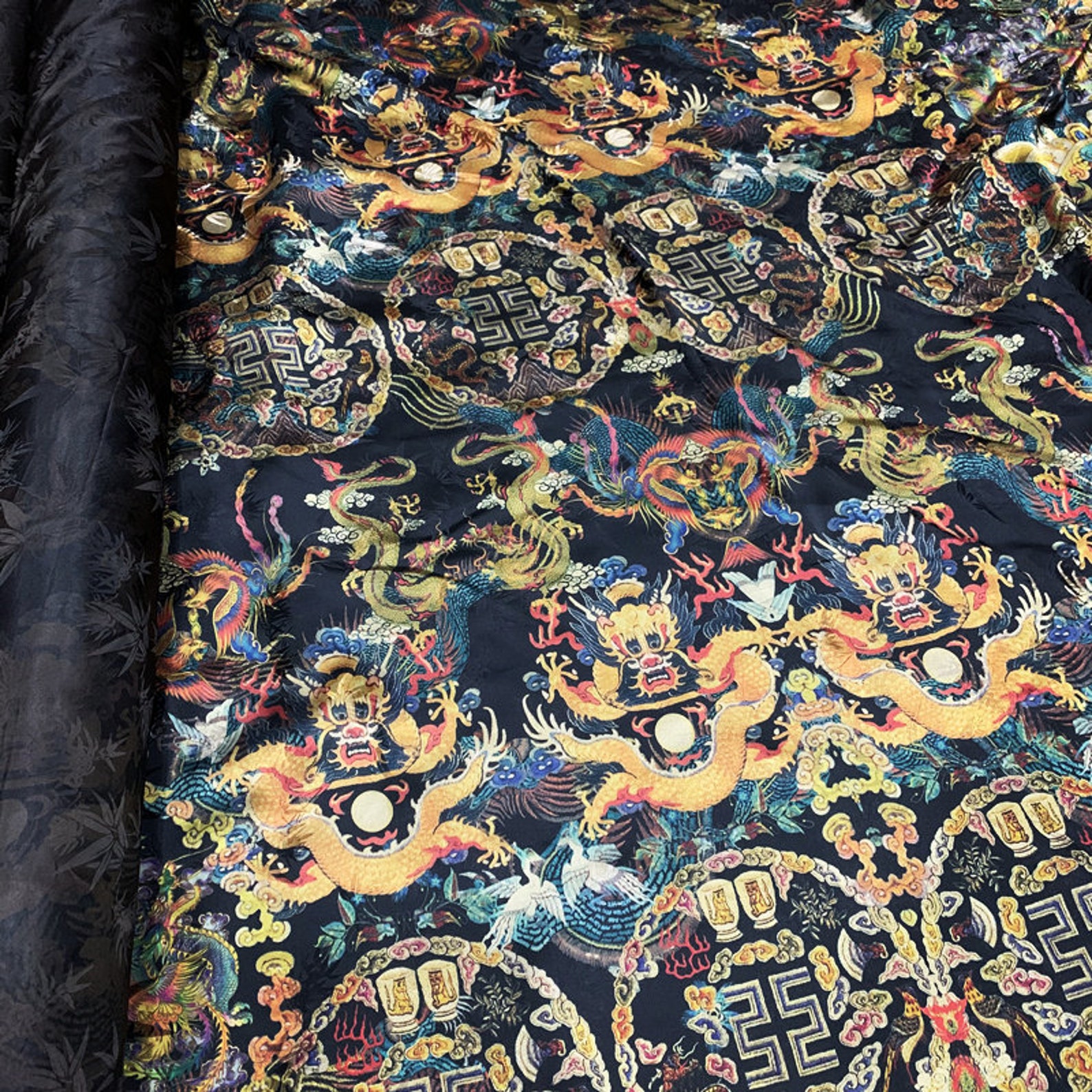 Print jacquard Watered silk fabric Gambiered Canton Silk Gauze | Etsy