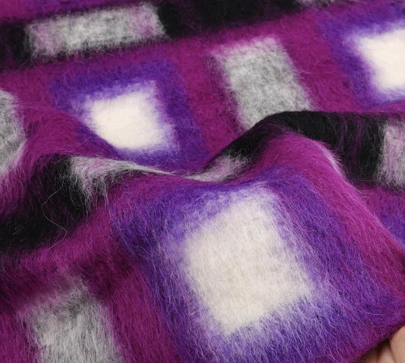 Plaid suri alpaca wool fabric by the yard