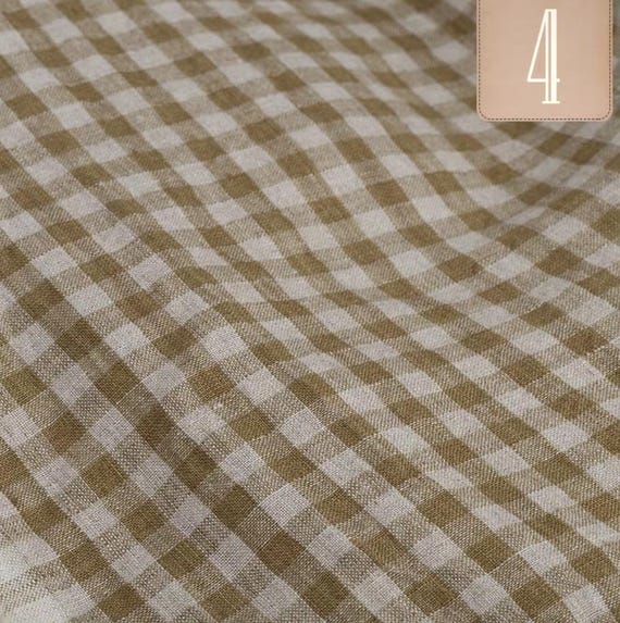 Plaid linen fabric by the yard