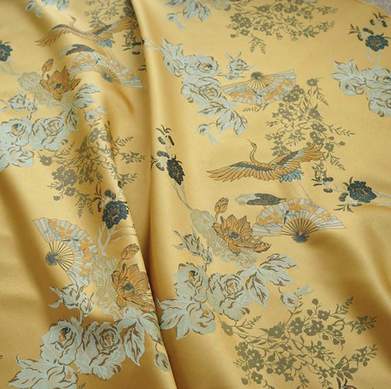 Crane Jacquard brocade silk fabric by the yard