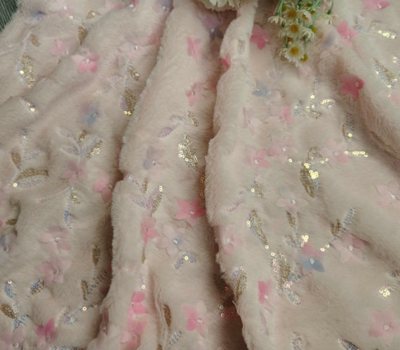 Embroidery faux fur fabric By the yard